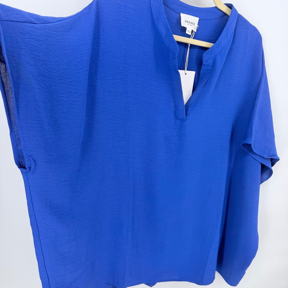 Andree by Unit Oversized Blouse Womens 2X‎ Blue NEW V Neck Boxy Top Fits 3X - Picture 4 of 8